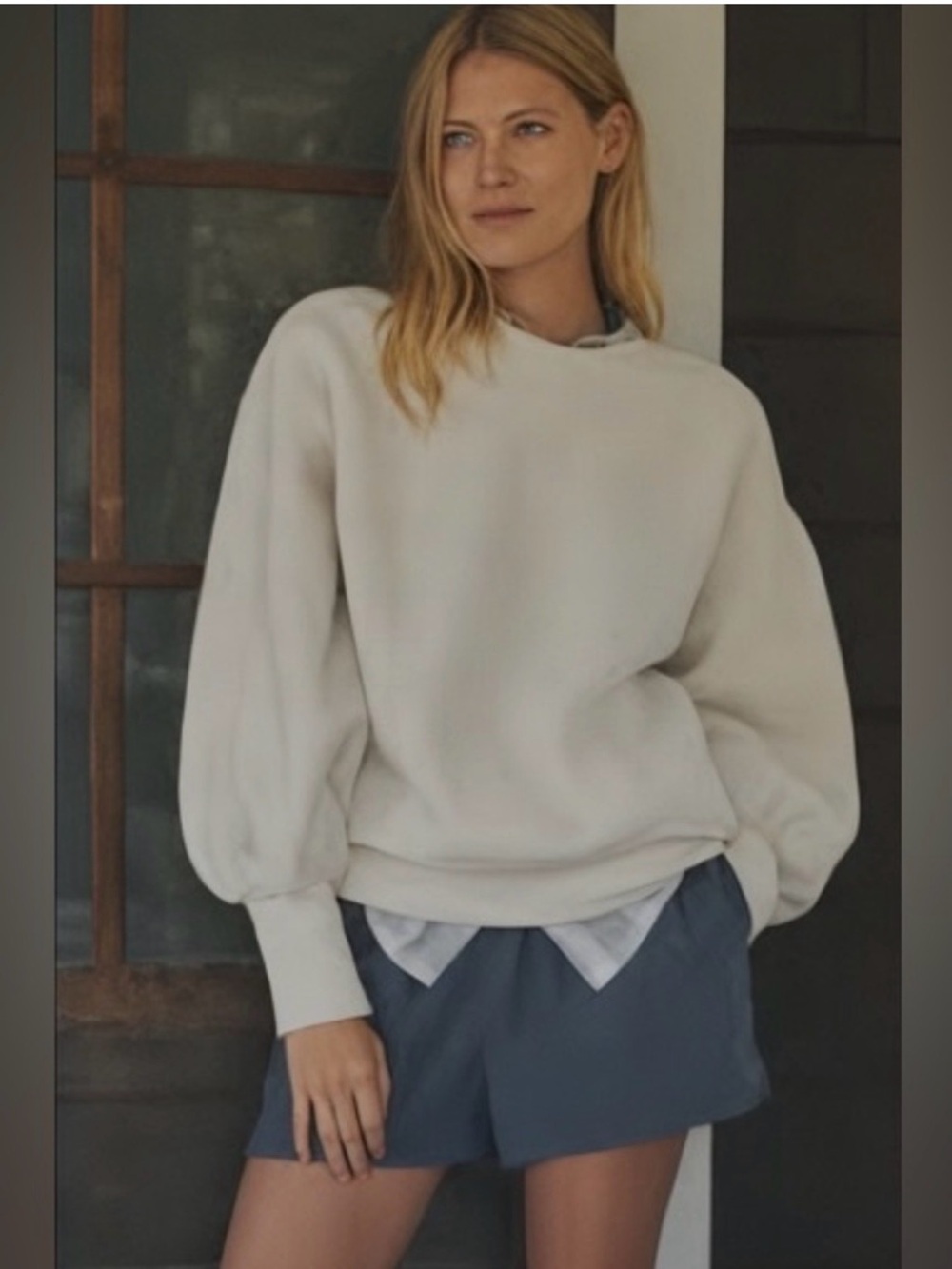Anthropologie Pilcro Slouchy Crew Neck Sherpa Sweatshirt In Ivory XL